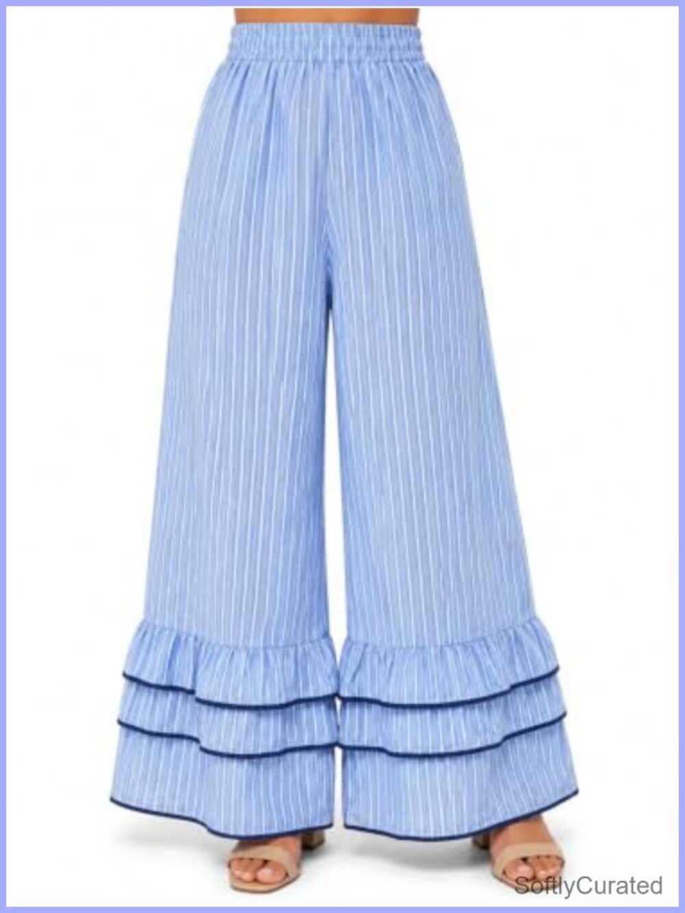 Wide Leg Palazzo Pants High Waist Ruffle Hem Elastic Waist Flowy Summer